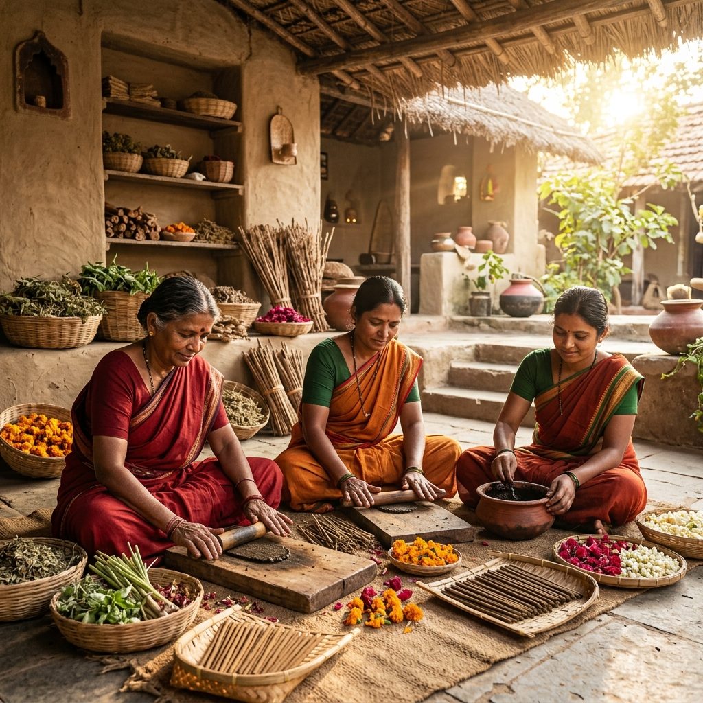 Artisans preparing natural dhoop